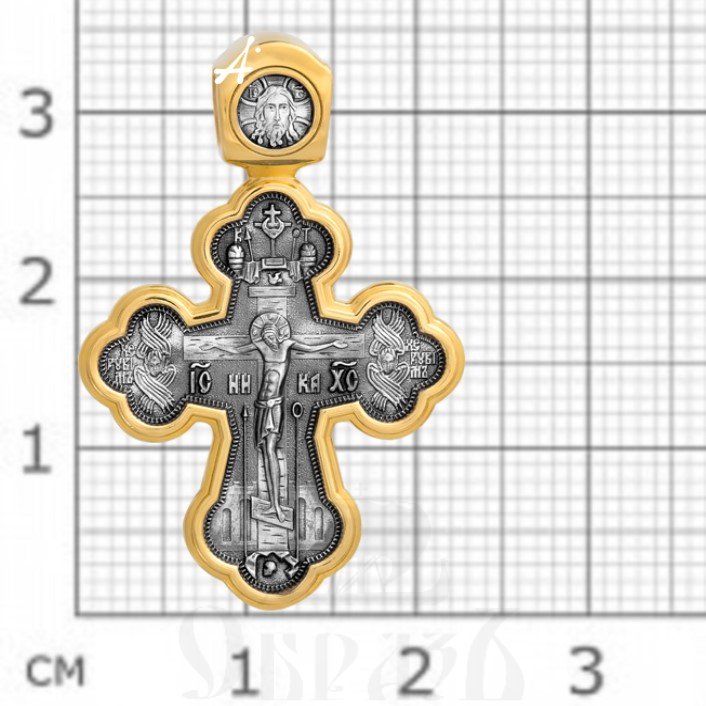 крест «распятие. архангел рафаил и святые целители», серебро 925 проба с золочением (арт. 101.209)